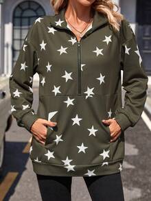 SHEIN LUNE Star Print Half Zip Drop Shoulder Sweatshirt - Multicolor - View 4