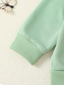 2 件套女婴优雅甜美可爱透气字母印花运动衫和运动裤套装，适合休闲、日常、度假、派对 - 綠色 - 查看 8