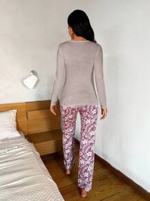 RueChic Women's Plant Print Pajama Set - Dusty Pink - View 2