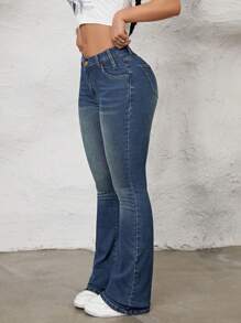 SHEIN ICON Flare Leg Jeans - Dark Wash - View 1