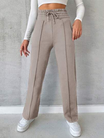 EURMUSE Women's Solid Color Drawstring Waist Straight Leg Sweatpants