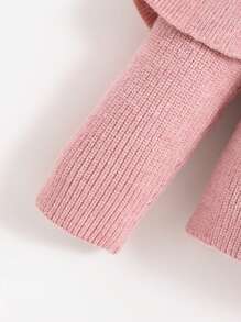 SHEIN Áo len dệt kim rộng rãi cho bé có viền xếp nếp, tay dài và cổ tròn - Hồng - Xem 3