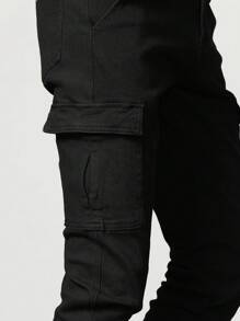 Manfinity Homme Men's Side Pocket Slim Fit Stretchy Jeans Pants - Black - View 5