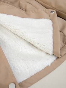 SHEIN Tween Girl Hooded Cinched Waist Khaki Padded Coat - Khaki - View 7