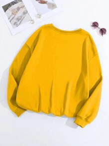 INAWLY 大尺寸臉部印花圓領運動衫 - 黃色 - 查看 2