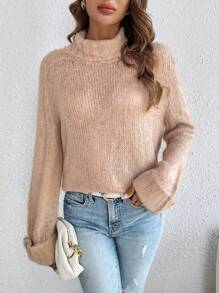 SHEIN Frenchy Suéter Con Cuello De Tortuga Y Mangas Raglán - Rosa - Ver 4