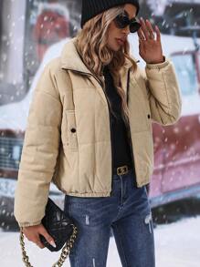 SHEIN LUNE Side Pocket Drop Shoulder Long Sleeve Zipper Padded Padded Coat Clothes Winter