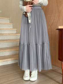 Dazy Star Màu thuần Xếp li Của phụ nữ Váy - Xám - Xem 6