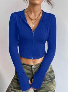 SHEIN EZwear Của phụ nữ Dây rút Quần skinny Áo khoác - Xanh đậm - Xem 5