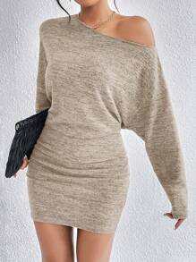 SHEIN Essnce Space Dye Batwing Sleeve Bodycon Dress - Camel - View 1