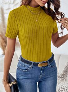 SHEIN Clasi 高领罗纹针织 T 恤