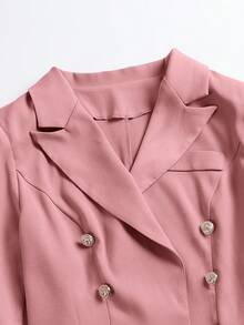 SHEIN Privé Plus Lapel Neck Double Breasted Blazer - Pink - View 7