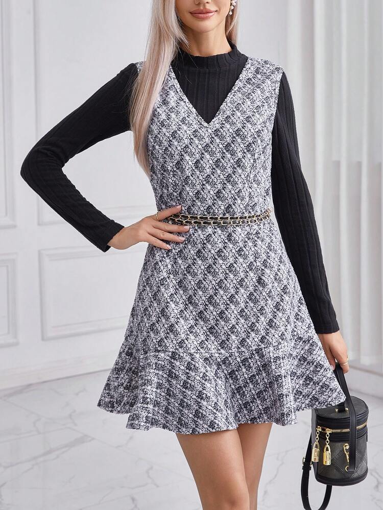 Floral Printed Ruffle Hem Dress And Top 2pcs/set Without Waistband