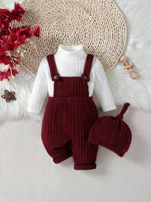 女嬰小高領T恤&背帶連身褲&帽 - 彩色 - 查看 2