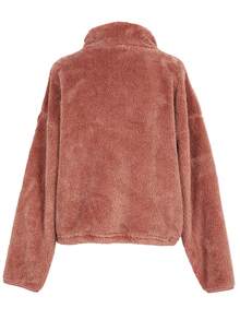 Ladies' Casual Fleece Teddy Zipper Jacket For Fall/winter - Rose Red - View 2