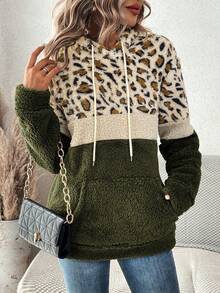 SHEIN LUNE 女性豹紋印花連帽衛衣帶拉繩 - 彩色 - 查看 6