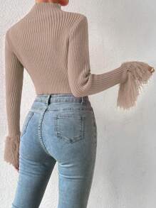 Zolique Solid Color Half High Neck Cropped Knit Pullover Fall Winter Sweater - Camel - View 2