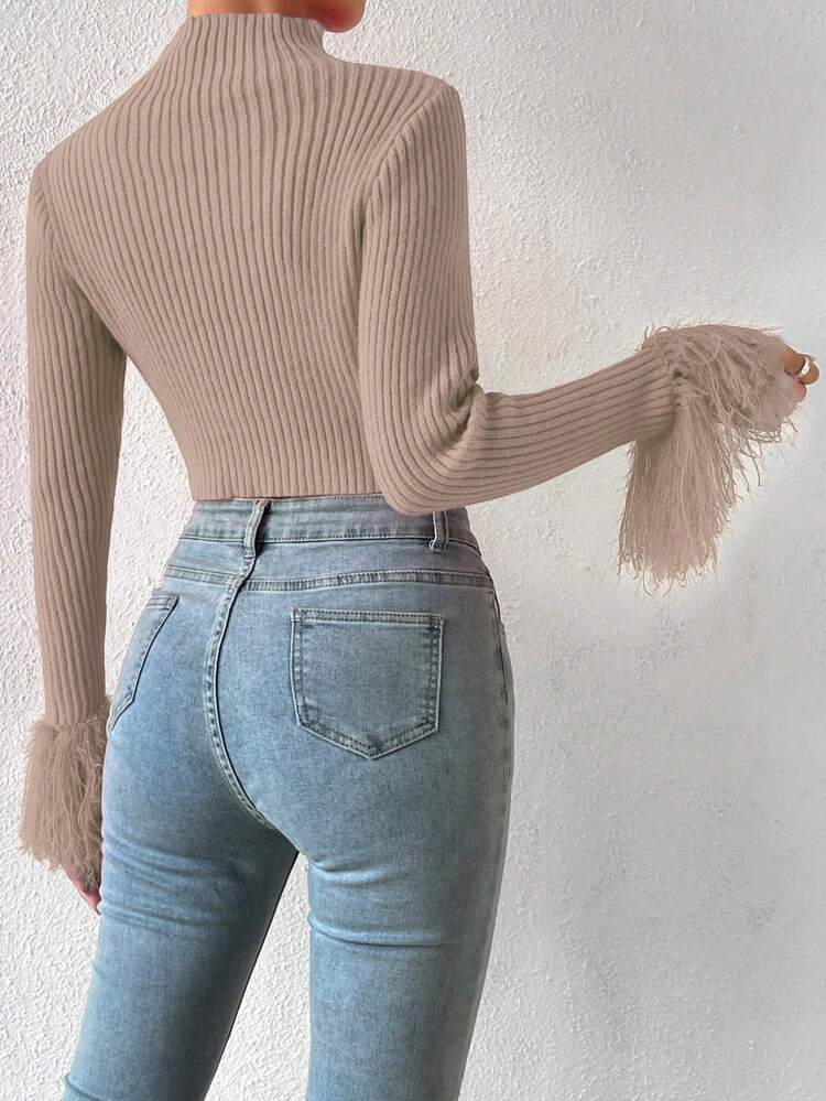 Solid Color Half High Neck Cropped Knit Pullover Fall Winter Sweater