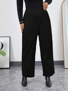 SHEIN Privé Plus-size Einfarbige Lange Hose - Schwarz - Übersicht 3