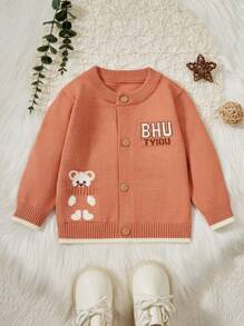 Baby Boys' Cartoon And Letter Pattern Cardigan Sweater - Redwood - View 1