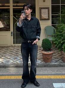 DAZY 男士直筒牛仔褲,側口袋款式 - 黑色 - 查看 4