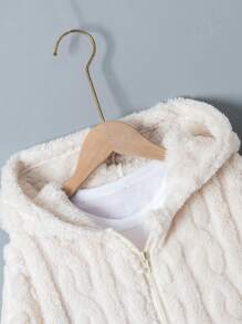 Áo khoác lông trắng cho bé gái tuổi teen, mùa đông ấm áp, chất liệu nhung, thiết kế dài, vừa vặn thoải mái, màu trắng cổ điển - Màu be - Xem 6