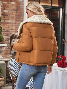 SHEIN LUNE Abrigo acolchado casual de dos tonos con cuello esponjoso para ropa de invierno