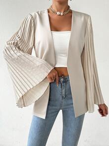 SHEIN Privé Của phụ nữ Xếp li Tay áo Áo vest - Màu be - Xem 5