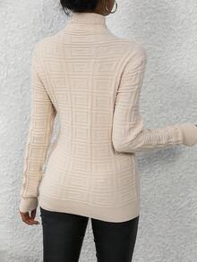 SHEIN Essnce Solid High Neck Sweater - Apricot - View 2