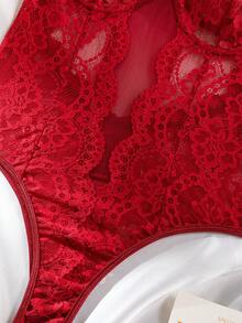 SHEIN Perspectiva De Encaje Y Lencería Sexy De Body - Burdeos - Ver 3