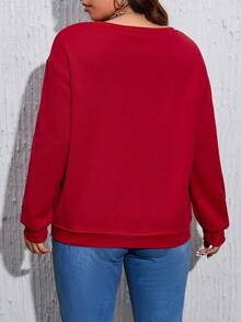 Plus Size Bear Pattern Pullover Sweatshirt - Red - View 2
