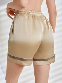 Ocili Leisure Contrasted Drawstring Waist Pajama Shorts - Apricot - View 2