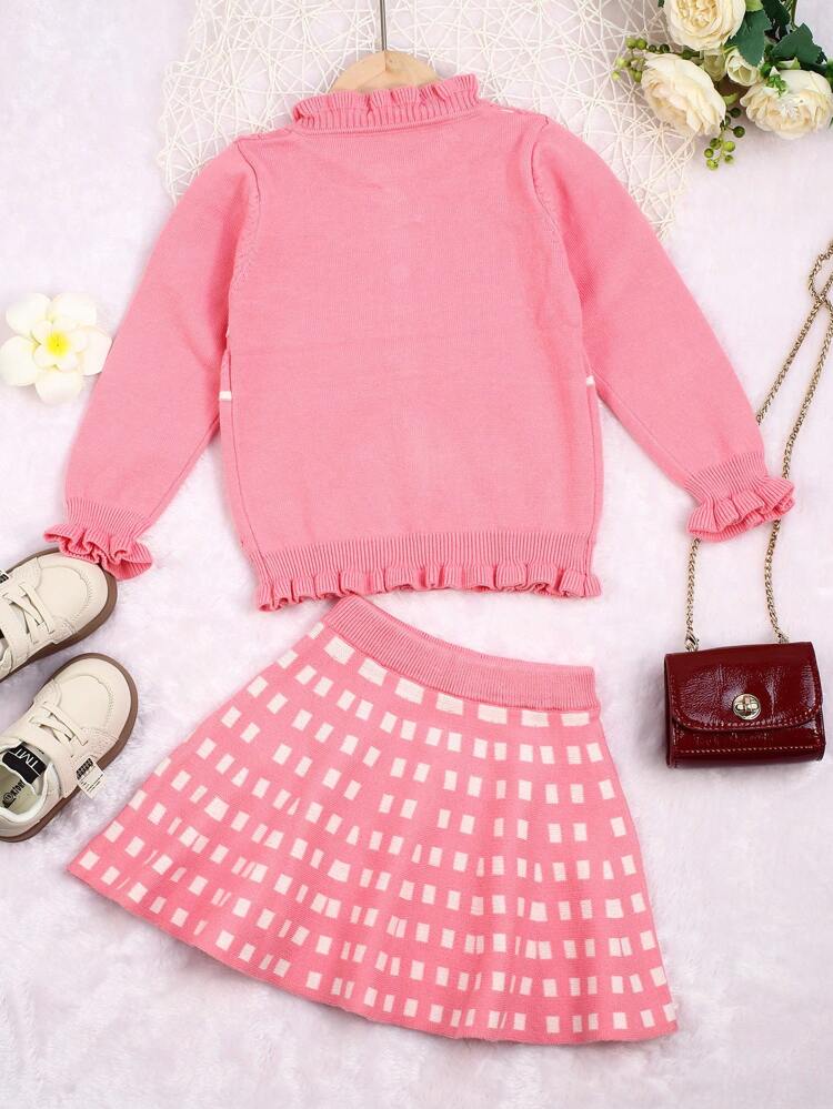 Baby Girls' Geometric Jacquard Frill Hem Sweater Set