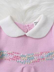 Baby Girl Contrast Collar and Cuff Knit Jumpsuit