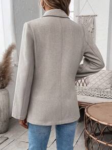 SHEIN Essnce Double Breasted Lapel Collar Blazer - Khaki - View 2