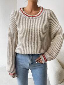 SHEIN Essnce Women'S Drop Shoulder Sweater - Apricot - View 4