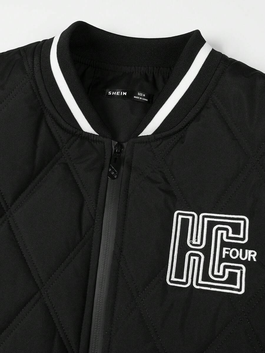 Manfinity Sporsity Men's Baseball Collar Quilted Jacket With Letter