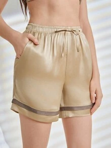 Ocili Leisure Contrasted Drawstring Waist Pajama Shorts - Apricot - View 4