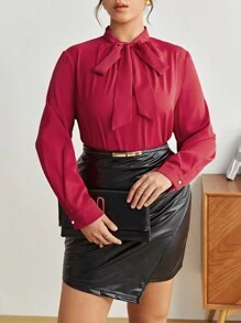 BizChic Blusa Elegante De Talla Grande Con Cuello De Lazo - Rojo - Ver 3