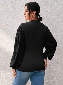 SHEIN Frenchy Plus Swiss Dot Lantern Sleeve Mock Neck Top - Black - View 2