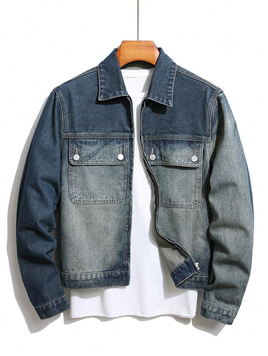 Manfinity Hypemode Nam Flip Túi Áo khoác denim - Rửa nhẹ - Xem 1