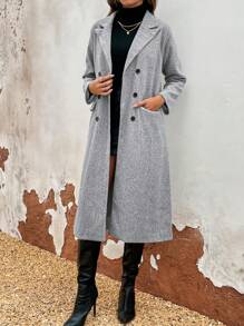 Chiquease Lapel Neck Double Breasted Overcoat Fall Cloth For Women - Grey - View 3