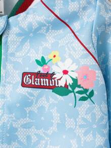 Baby Girls' Letter & Floral Print Baseball Jacket And Pants Set - Green - View 3