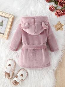 Bata de dormir cómoda y casual para niñas pequeñas con diseño de animal en unicolor - Rosa vieja - Ver 2