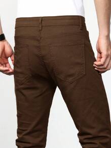 Manfinity Homme Men's Skinny Jeans With Diagonal Pockets - Coffee Brown - View 4
