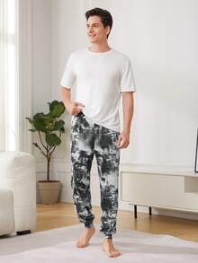 男士一件式染色家居服,腰部束口設計,連褲裝 - 彩色 - 查看 2