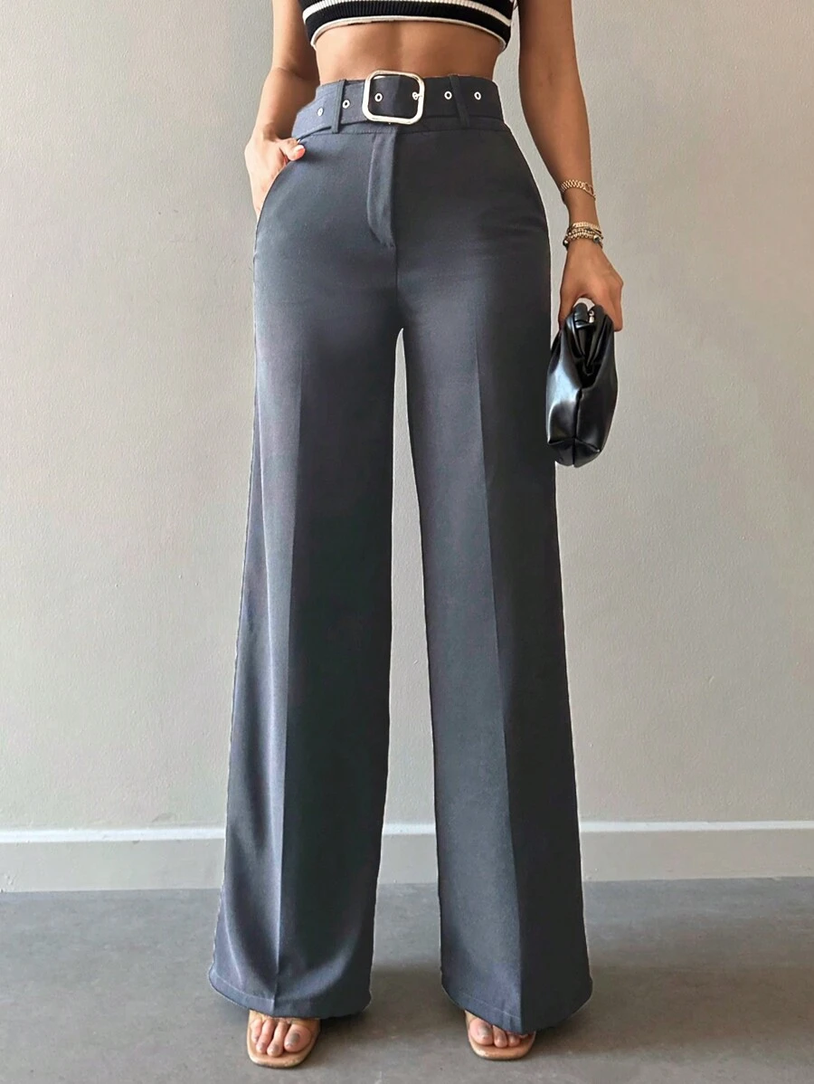 Wysoki stan Z paskiem Szeroka Noga Spodnie garniturowe