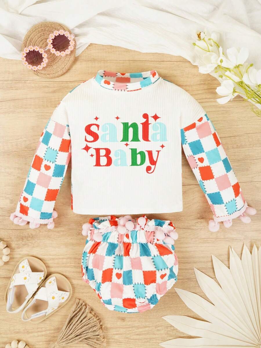 Baby Girls' Letter & Cartoon Patterned Outfit Set - Multicolor - View 1
