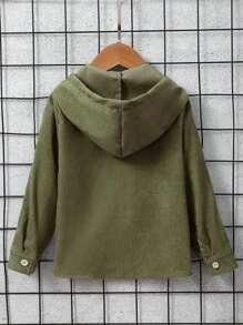 SHEIN 男童千鳥呢連帽衫,配有貼袋 - 軍綠色 - 查看 2