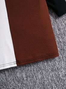 SHEIN Little Girls' Knitted Loose Fit Casual Dress With Color Block Round Neckline - Multicolor - View 4